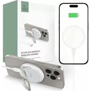 Magnetic MagSafe Wireless Charger Tech-Protect QI15W-A33 — 15W Qi magnetic fast charger, white