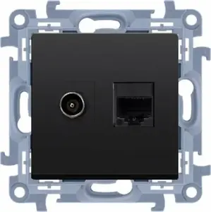 Антенный разъём и модуль RJ45 Kontakt‑Simon CASFRJ455.01/49 — F-типа + RJ45 Cat.5e, матовый чёрный