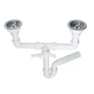 Двойной сифон McAlpine HC7HC12-POL 1.5 дюйма для мойки/раковины, компактное подключение к двум чашам