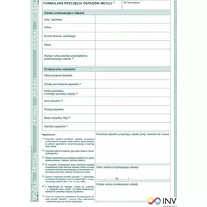 Metal waste acceptance form Michalczyk & Prokop E03-3 (model 436147) — document for metal recycling