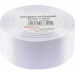 Satin ribbon BREWIS 38 mm x 32 m, white, decorative and gift wrapping ribbon