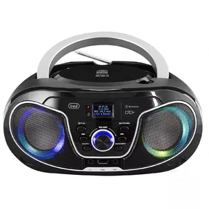 Pārnēsājams stereo boomboks Trevi CMP 588 DAB — CD atskaņotājs, DAB/DAB+, FM (87.5–108 MHz), USB, AUX, bezvadu, LCD