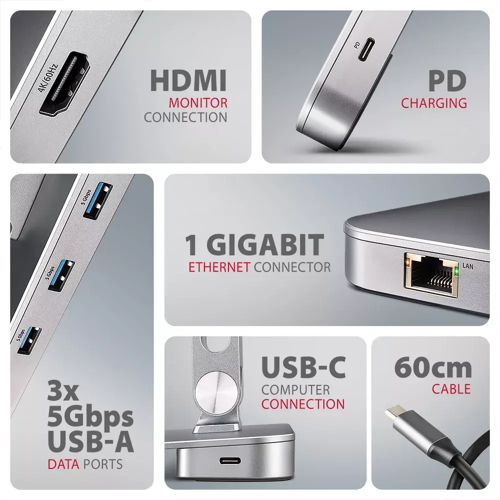 Axagon HMC-STND USB-C 5Gbps алюминиевый стенд и хаб Photo 3