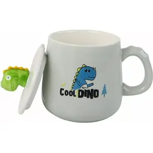 Ceramic Mug LEANToys Dinozaur with Lid and Spoon 350 ml
