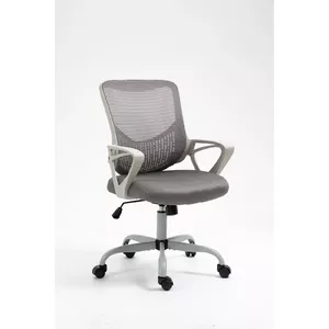 Biroja grozāmais krēsls ActiveJet YK507 — polsterēta sēdvieta, sieta atzveltne, auduma apdare pelēkā krāsā, augstums 90–100 cm, atzveltnes platums 45 cm