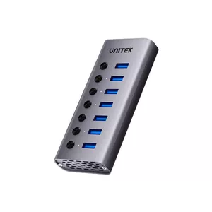 USB Type-C hub Unitek H1314A01-EU — 7× USB 3.2 Gen1 Type-A, SD card reader, Gigabit Ethernet, 4K@60Hz, 100W PD, aluminium, grey