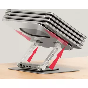Laptop stand Unitek D1109B01 — aluminium adjustable stand with detachable USB‑C HDMI 4K PD 100W, 2x USB‑A, RJ‑45, for up to 17"