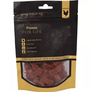 Suns našķi FITMIN For Life Chicken Bone Mini 70 g — mazie vistas garšas gardumi apmācībai