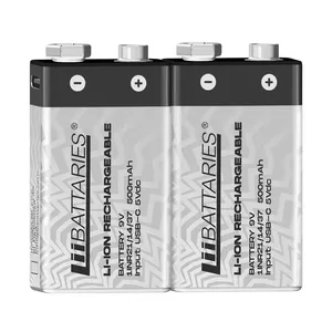Liibattaries Uzlādējami Jaudīgi akumulatori Lithium-Ion ar USB-C 6F22 6LR61 MN1604 «Крона» 9V 500mAh 9V (2pcs)