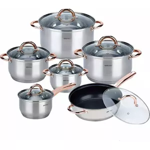 Cookware set KingHoff KH-1765 — stainless steel pots and pans, 12-piece, rosegold finish