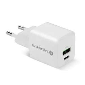 Wall charger everActive SC-330Q with 1x USB-A and 1x USB-C ports, 20W, white