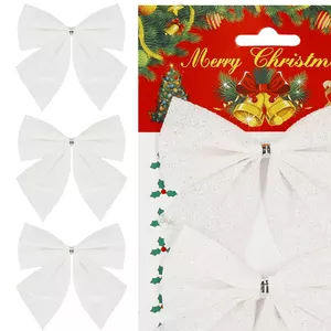 Christmas bow Springos CA1294, set of 3 glitter ornaments, white