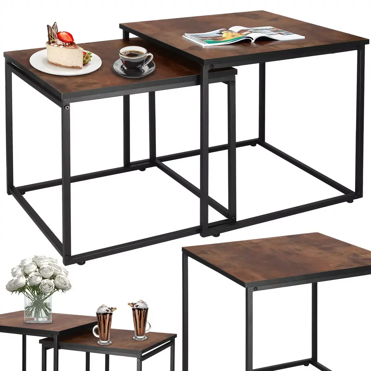 Springos HF0024 coffee table set — 2 square tables Photo 4