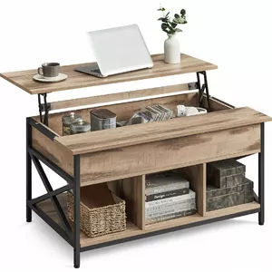 Vasagle Coffee Table with Lift Top, Hidden Storage and Open Shelf, X-Struts Design
