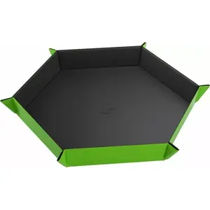 Gamegenic Magnetic Dice Tray Hexagonal Black/Green — magnetic base, foldable walls, portable dice tray