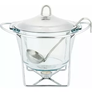 Glass casserole warmer KingHoff KH-1413, 4.1 L heatproof serving pot