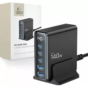 Настольная 5‑портовая зарядка Tech‑Protect DC140W‑GAN PD 140W QC3.0 черная