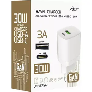 Wall Charger ART AZ-U30W2 GaN PD/QC 4.0 30W — 1× USB-C, 1× USB-A