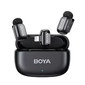Ultrakompakts bezvadu apkaklītmikrofons Boya Mini-15, 2.4 GHz, Lightning, omni kondensators, 48 kHz, 30 h akumulators, melns