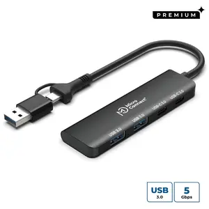 Интерфейсный концентратор MicroConnect UC0066-5G-USB-C-4IN1 с интерфейсом хоста USB 3.2 Gen 2 Type-C, 4 портами и скоростью передачи данных 5000 Мбит/с, серебристый