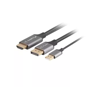 Video Cable Adapter Lanberg CA-HDDP-20CU-0018-BK 1.8m DisplayPort HDMI USB Black Silver