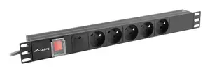 Lanberg PDU-05E-0200-BK Bāzes strāvas sadales bloks 1U Horizontāls 5 AC kontaktligzdas Type E 230V 16A 2m Kabelis Melns