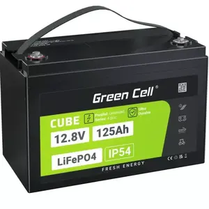 LiFePO4 battery Green Cell 12.8V 125Ah — 125 Ah, 12.8 V, 150 A max discharge, 13.5 kg, 340×180×225 mm