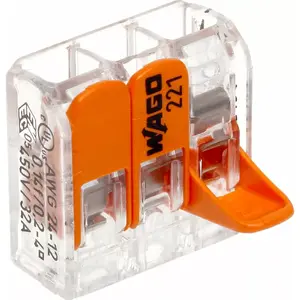 Elektriskā spailīte Wago WAGO-221-413*P6 — kompakts sviru savienotājs, 3-vadu, ievietošanas/sviras, atkārtoti lietojama