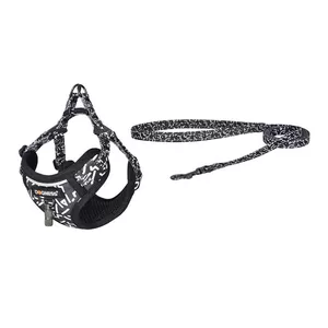 Dogness dog walking set — leash 1.5 m, harness, black and white