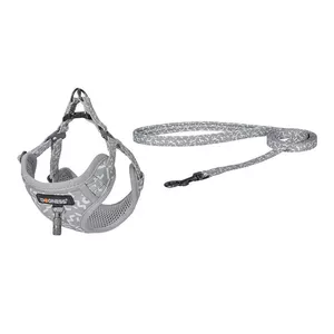 Dogness dog walking set — leash 1.5 m and harness, light gray