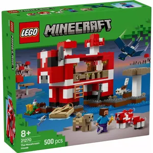 LEGO Minecraft building set 21270 The Mushroom Cow House — 500 pieces, includes cow and mushroom figures, for ages 8+