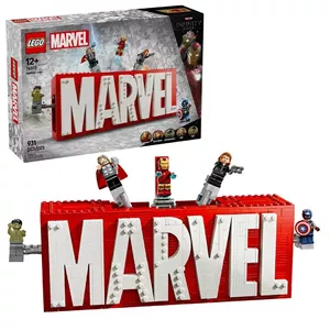 LEGO set 76313 Marvel Logo & Minifigures — 931 pieces, 5 minifigures, display logo, age 12+