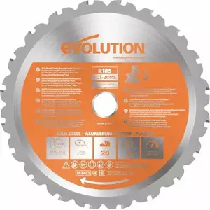 Diska zāģa asmens TCT daudzfunkcionāls Evolution RAGE 185 mm 20 zobi priekš leņķa zāģiem
