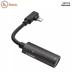 Cable adapter HOCO Dual Lightning Converter LS18BK — black, Lightning audio + charging passthrough
