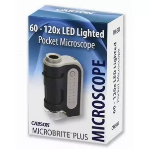 Microscope Carson MicroBrite Plus 120x — portable stereo microscope, 60–120x, LED illumination, AA battery