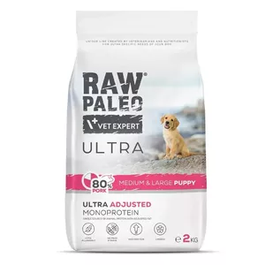 Сухой корм для щенков VETEXPERT RAW PALEO Ultra Pork Medium & Large Puppy 2 кг — без зерна, белок 33%, жир 19%