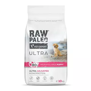 Сухой корм для щенков VETEXPERT RAW PALEO Ultra Pork Medium & Large 10 кг, монопротеин, 33% белка, 19% жира