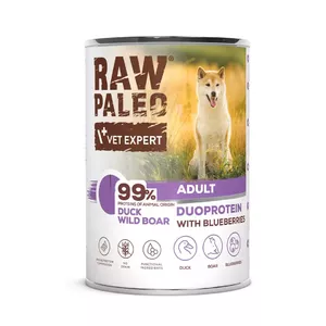 Mitrā barība suņiem VETEXPERT RAW PALEO Duoprotein Duck & Boar Adult 400 g, bez graudiem, visām šķirnēm