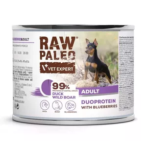 Влажный корм для собак VETEXPERT RAW PALEO Duoprotein Duck & Boar Adult 200 г — консервированный корм, 78% влаги, 8% белка, без глютена и сои