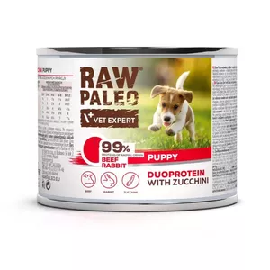 Влажный корм для щенков VETEXPERT RAW PALEO Duoprotein Beef & Rabbit 200g, влажность 82,1%, белок 9,8%, для роста