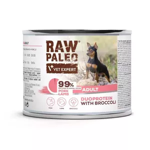 Консервы для собак VETEXPERT RAW PALEO Duoprotein Pork & Lamb Adult 200 г, влажность 81,2%, белок 9%, жир 7,3%
