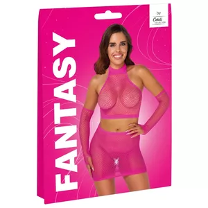 Lingerie set Fantasy by Cottelli Collection S-L Black – net crop top, mini skirt, arm gauntlets, 94% polyamide/6% spandex