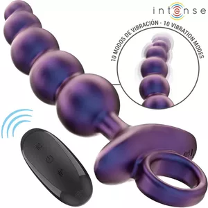 Anālais krelles INTENSE silikona melnas ar pulti, ergonomisks dizains