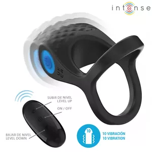 Penis Attachment INTENSE ALEX VIBRATOR DOUBLE PENIS RING 10 VIBRATIONS BLACK