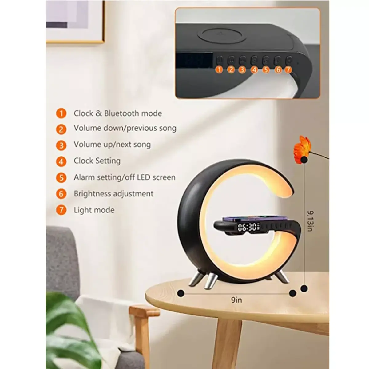 Настольная беспроводная зарядка-будильник E-LIGHT Elight G1 Photo 5