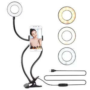 Ring Light E-LIGHT TF Desk Clip 11 cm LED with 30 cm Tube and Phone Holder, Black