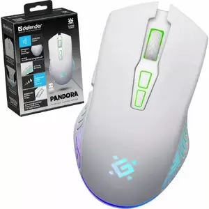 Беспроводная игровая мышь DEFENDER Pandora White — амбидекстрная, 3200 DPI, 6 кнопок, программируемая, оптическая, USB