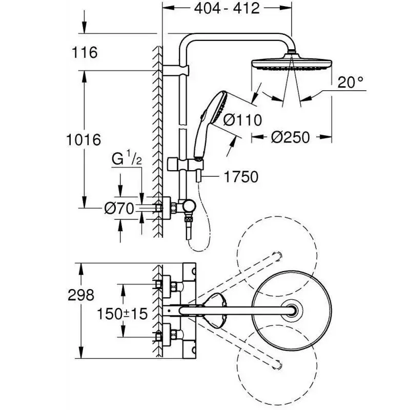 Dušas komplekts GROHE Tempesta System 250 26670001 Photo 2