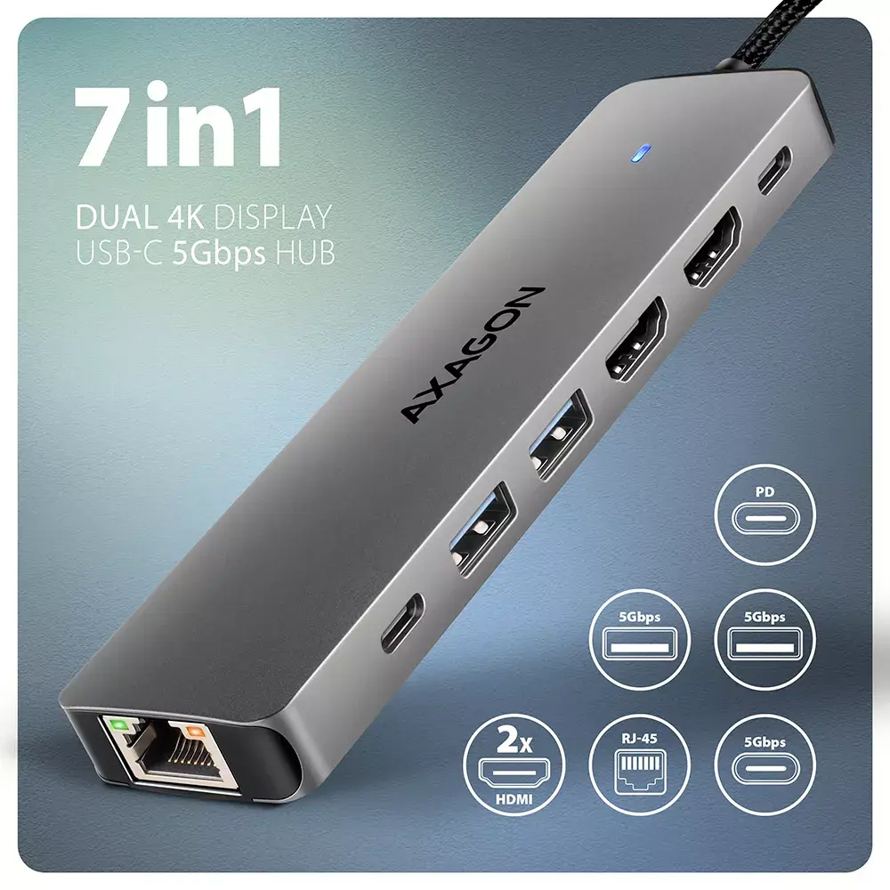 Хаб, Axagon HMC-7HX2, 7in1 Photo 2