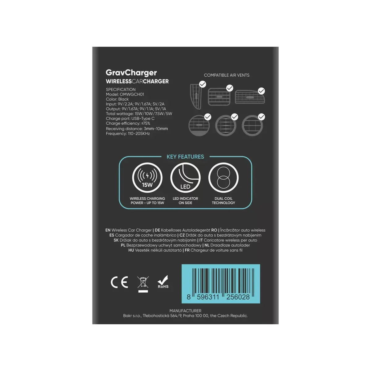 Obal:Me OMWGCH01 15W wireless car charging holder Photo 9